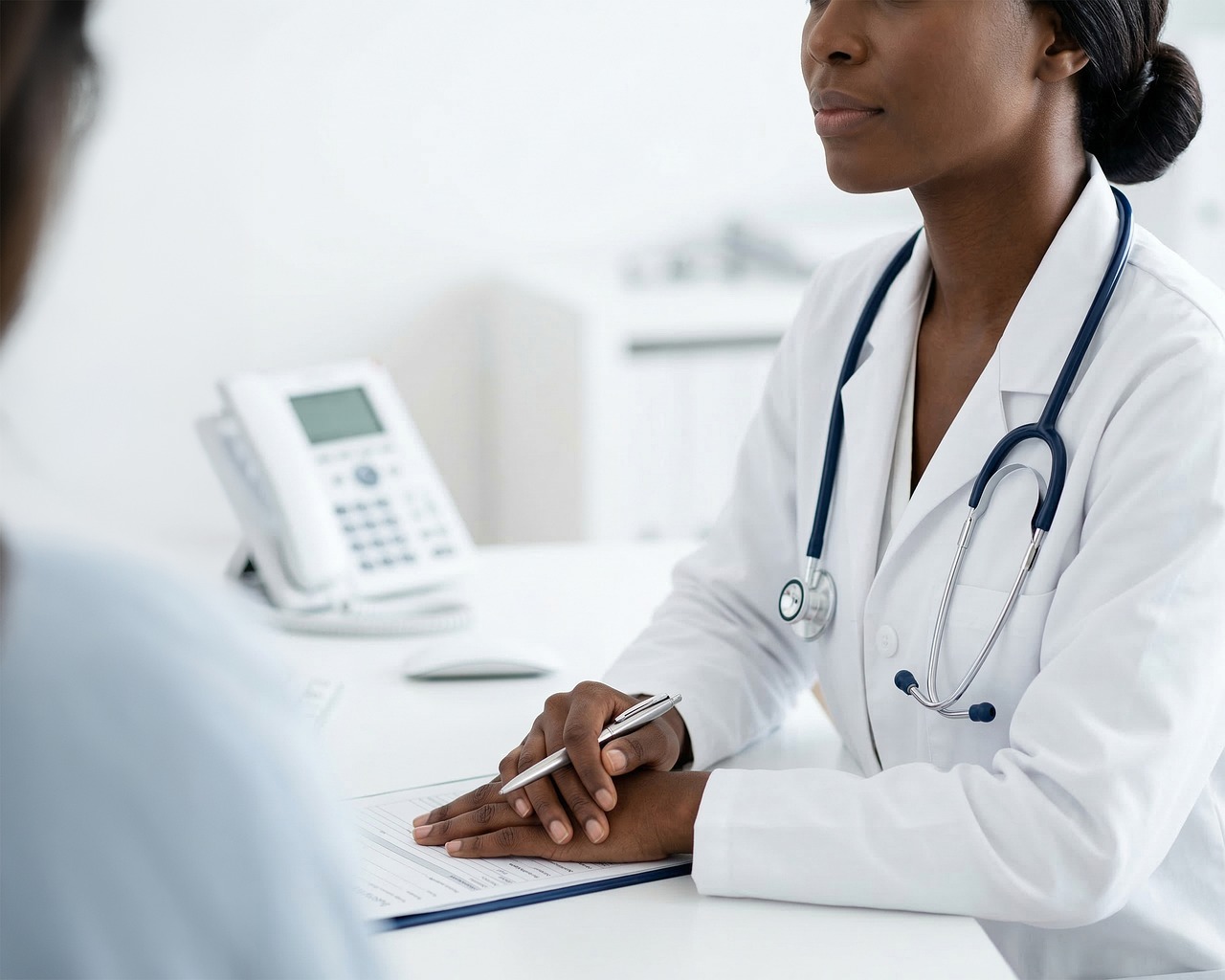 doctor, woman, female, black, african american, medical, healthcare, consultation, patient, office, clinic, professional, whi