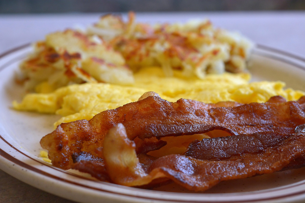 Is Bacon Healthy? Nutrition Facts and the Real Risks 3 bacon, eggs, food, dish, breakfast, meal, cuisine, delicious, tasty, bacon, bacon, bacon, bacon, bacon