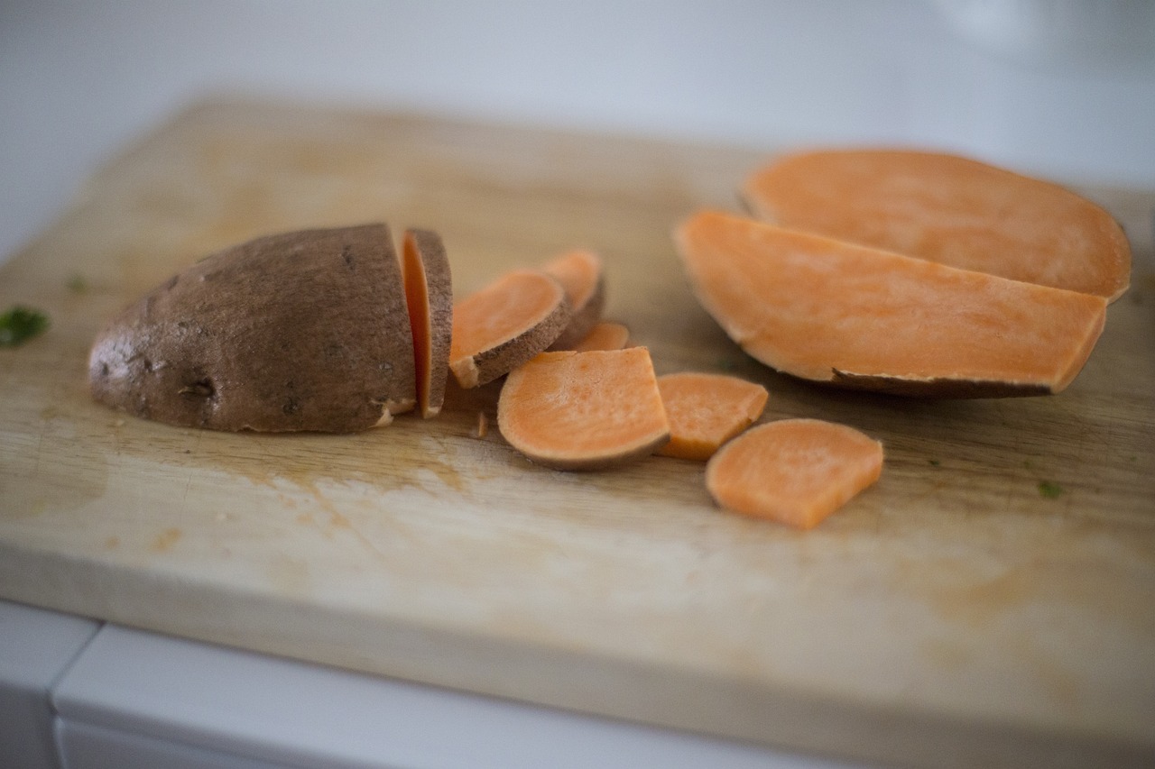 Is Sweet Potato Healthy? Nutrition Facts and Health Benefits 9 sweet, potato, root, vegetable, food, kitchen, chopping, board, brown kitchen, brown vegetables, brown board